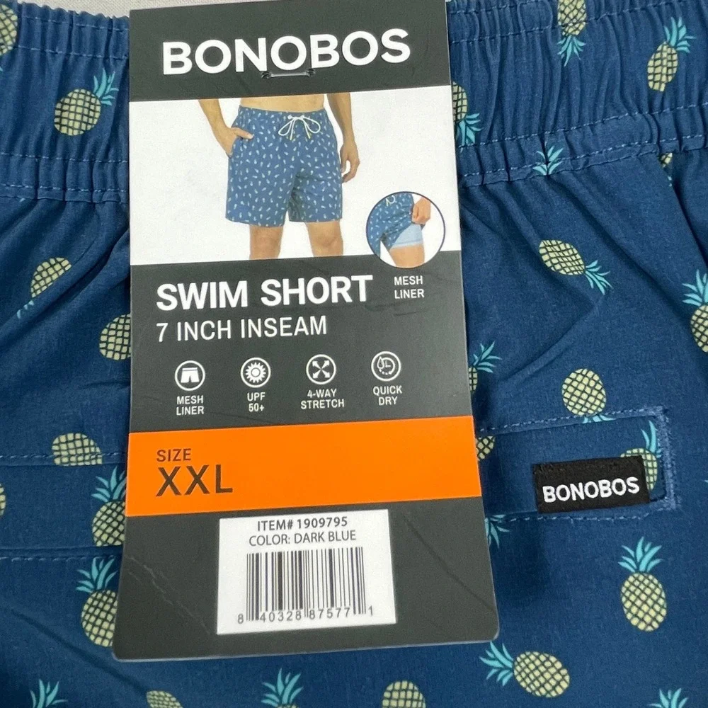 NWT Bonobos Mens XXL Blue Pineapple Stretch Swim Trunks Shorts Resort Beach 7